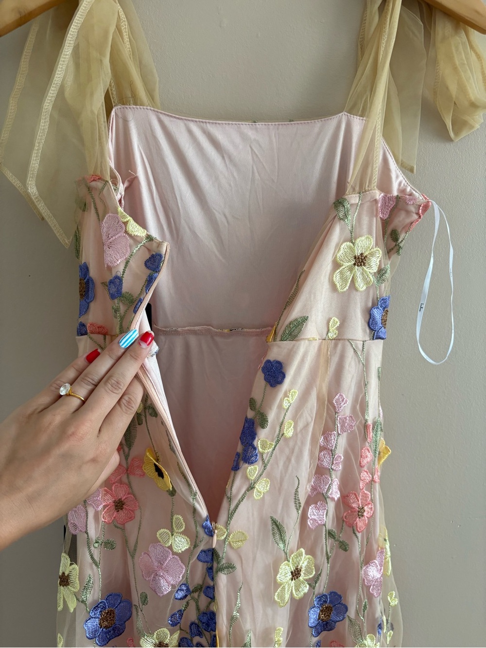 Lulus Thriving Poise Blush 3D Floral Embroidered Tie-Strap Maxi Dress Size Small - Picture 8 of 9